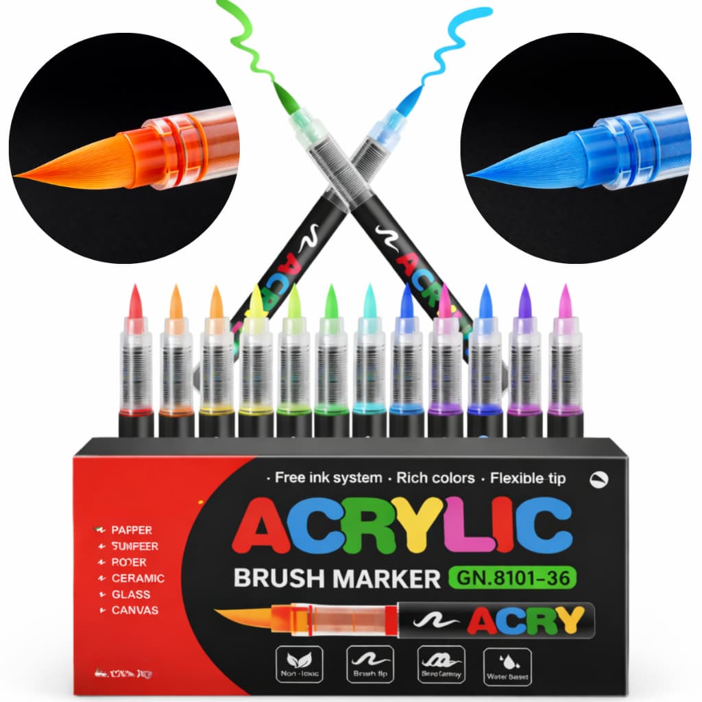 Caneta Marcadora Acrílica Pincel Artístico 12/24/36/48 Cores Vibrantes para Desenho e Pintura DIY