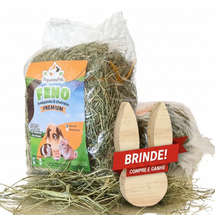 Feno verdinho Super Premium 1K para Coelho Porquinho da India + Brinde