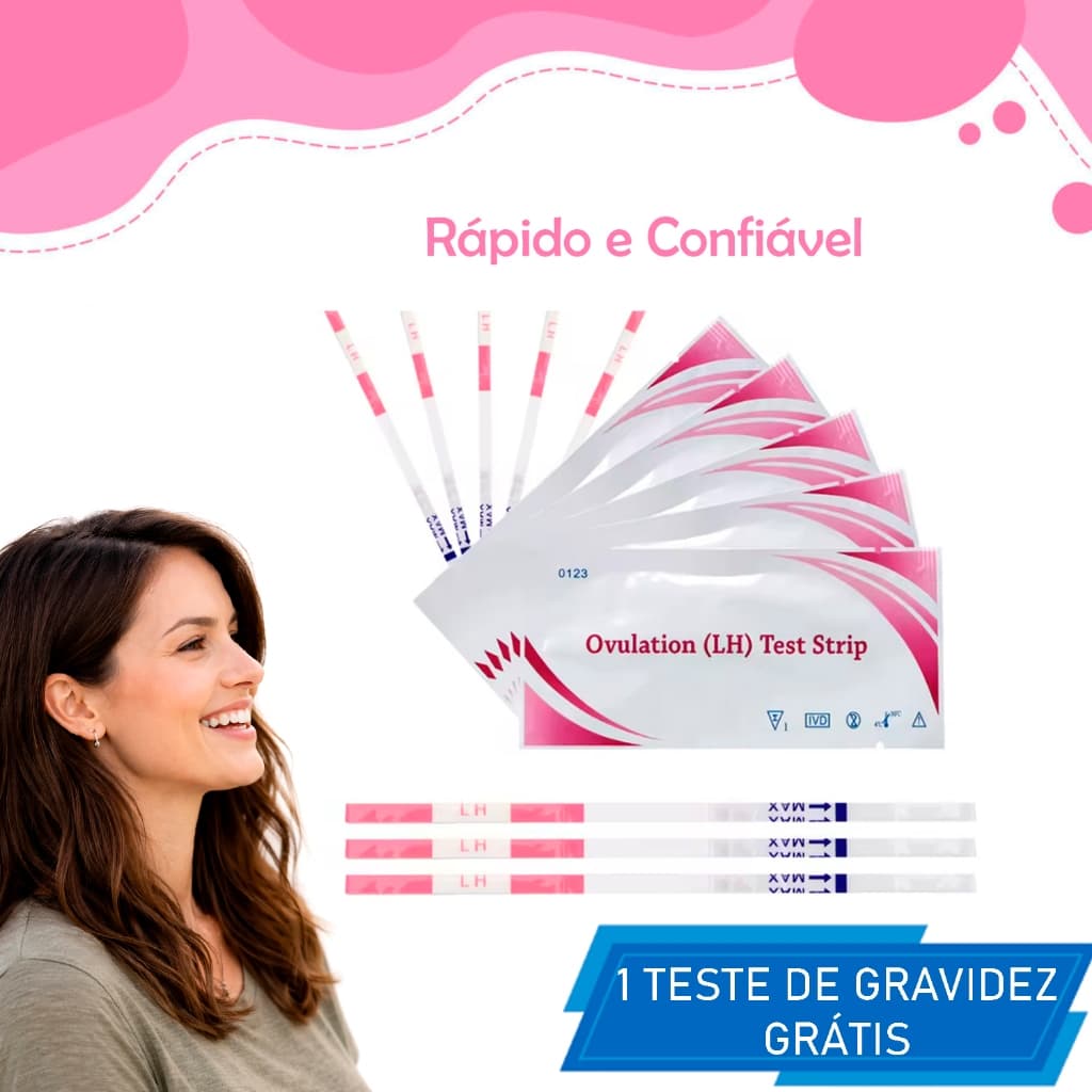 Kit Teste de Ovulação Detecta Fertilidade + 1 Teste de Gravidez Grátis