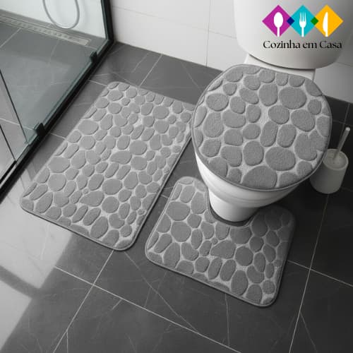 Jogo de Banheiro de Pedras Conjunto Tapetes 3 Peças