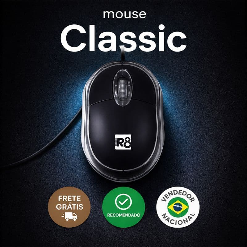 Mouse USB Óptico 1200 DPI Leve Ergonômico Plug & Play para PC Notebook Escritório Office