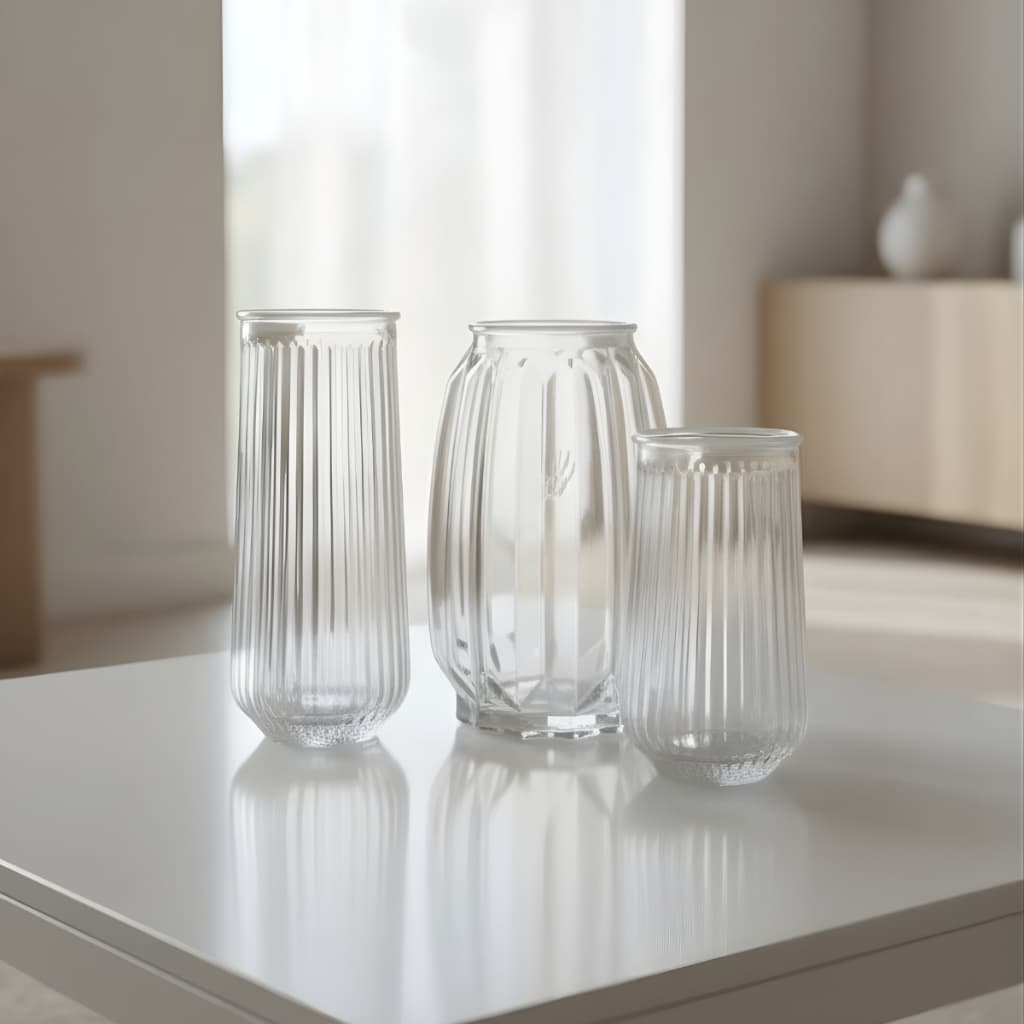 Vasos de Vidro Canelado Decoração Centro de Mesa Slim Flores Plantas Vasinho Enfeites Festa Presente Kit Transparente