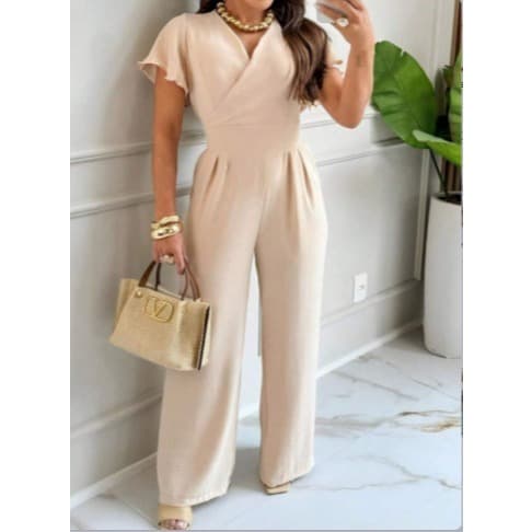 MACACÃO PAULA ELEGANTE CASUAL PANTALONA MANGA CURTA PRIMAVERA VERAO NATAL ANO NOVO CHIQUE