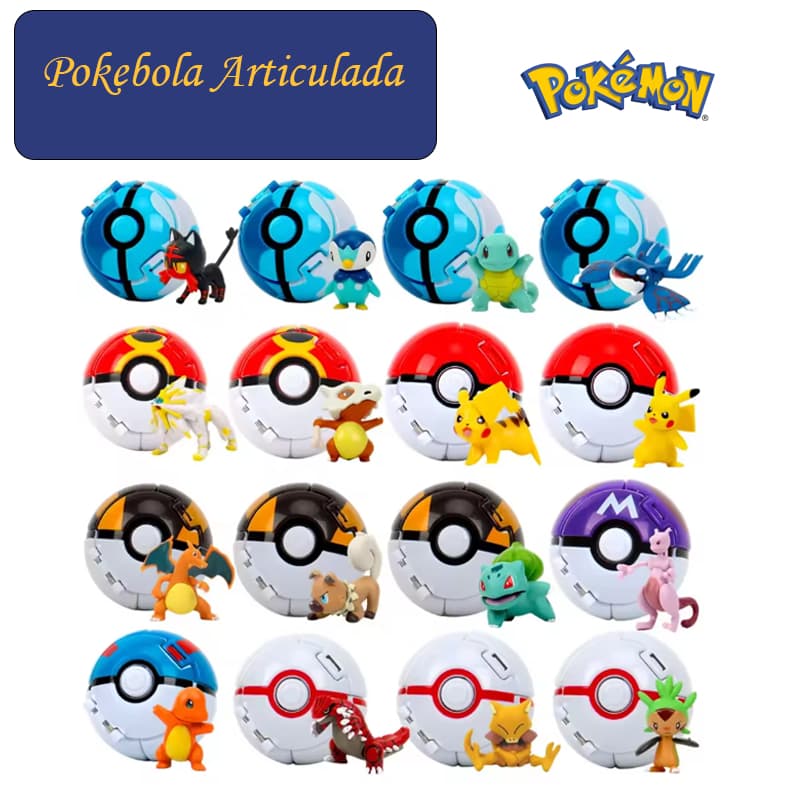 Brinquedo Pokebola Explosiva Articulada com Pokémon Vários Modelos Pikachu