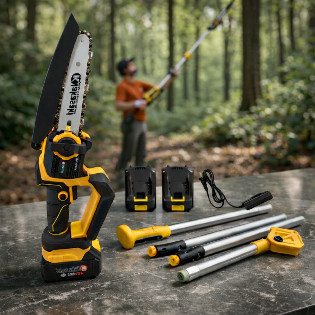 Motosserra Elétrica 1000W Podador Portatil Com Cabo Extensor e Baterias 48V Nakasaki