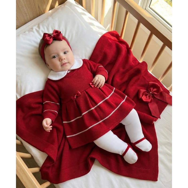 Saída de maternidade vermelha em tricô menina Taís