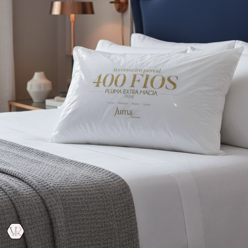 Travesseiro Percal 400 Fios 100% Algodão Toque Pluma Extra Macia de Hotel 5 Estrelas