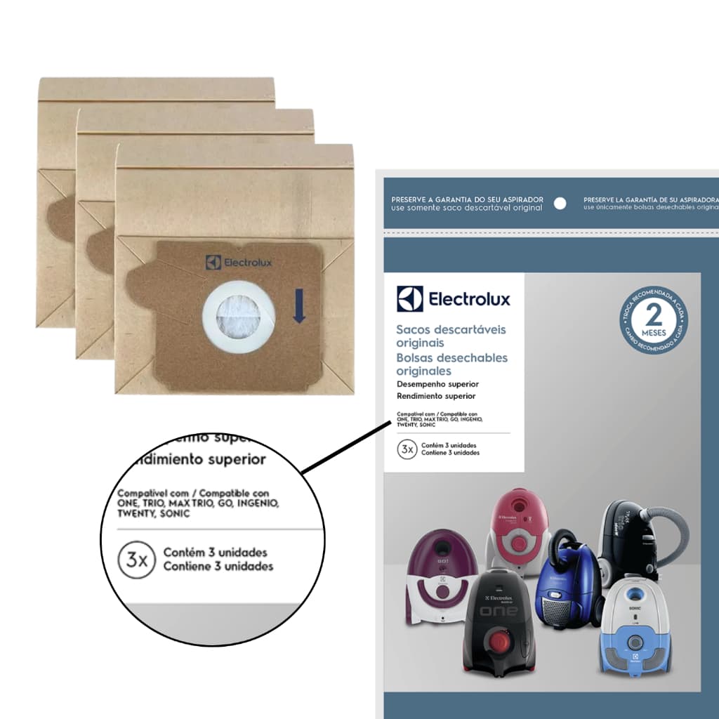 Saco Para Aspirador de Pó Electrolux One Trio Max Trio Go! Ingenio Twenty Sonic One03 Original Sabeo
