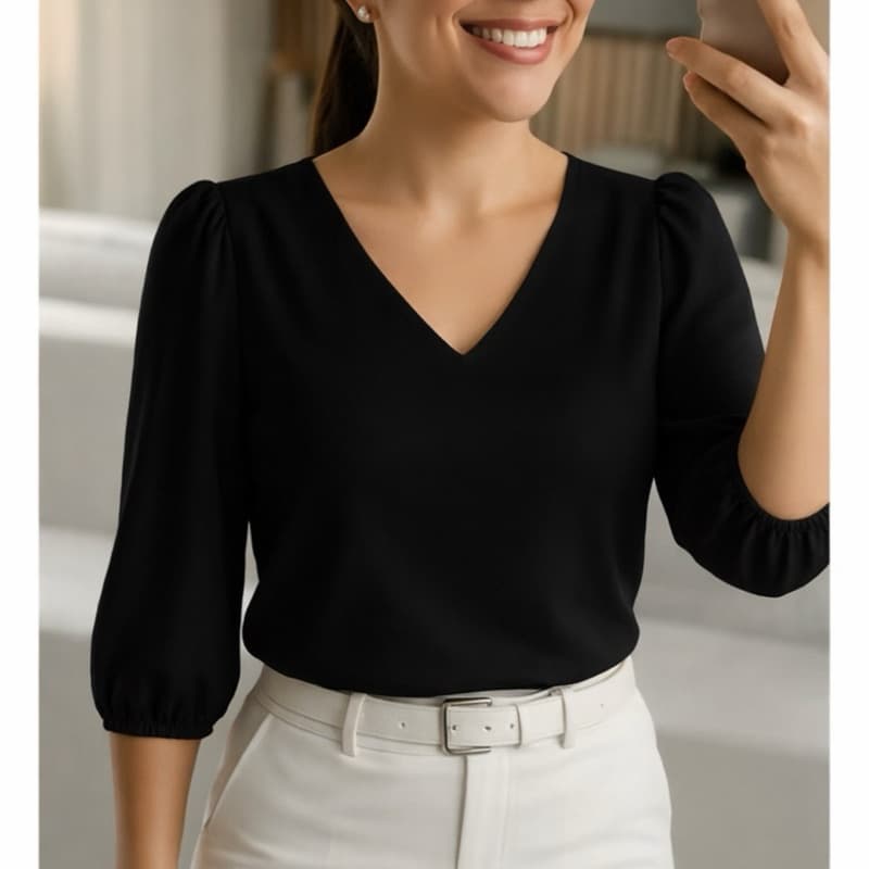 Blusa Feminina Novas Cores Modelo Social Manga 3/4 Moda Promoção Tendecia Tecido