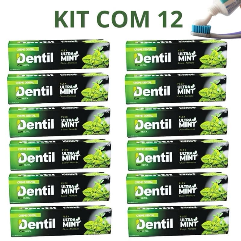 Kit 12 Creme Dental Dentil Ultra Mint Refrescante Sem Flúor