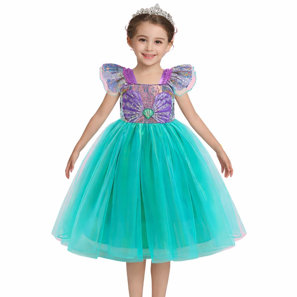 Fantasia Infantil Sereia Ariel Princesa Vestido Luxo com Coroa Acessorio Menina Festa Carnaval