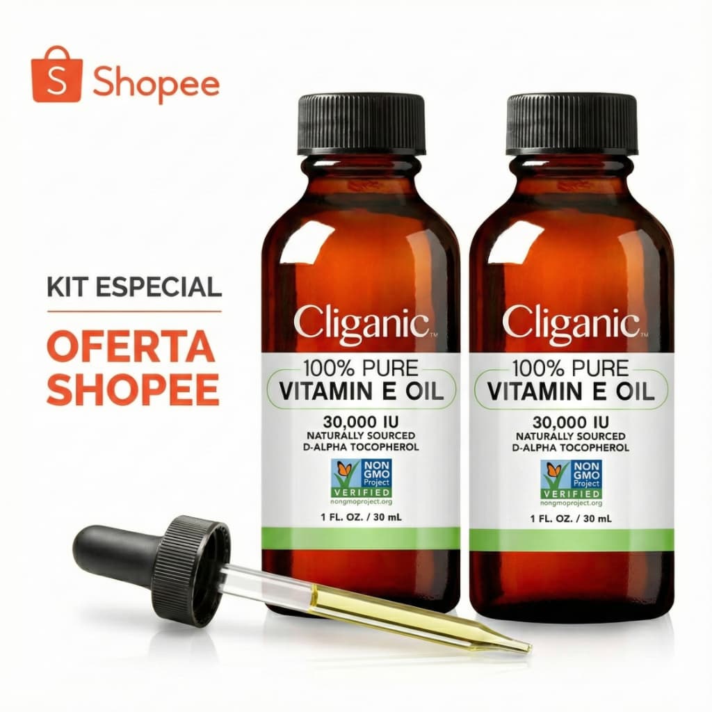 KIT 2 FRASCOS VITAMINA E FACIAL ALTA POTÊNCIA 30.000UI (ACETATO DE TOCOFEROL EM ÓLEO VEGETAL VEGANO) FRASCO VIDRO ÂMBAR