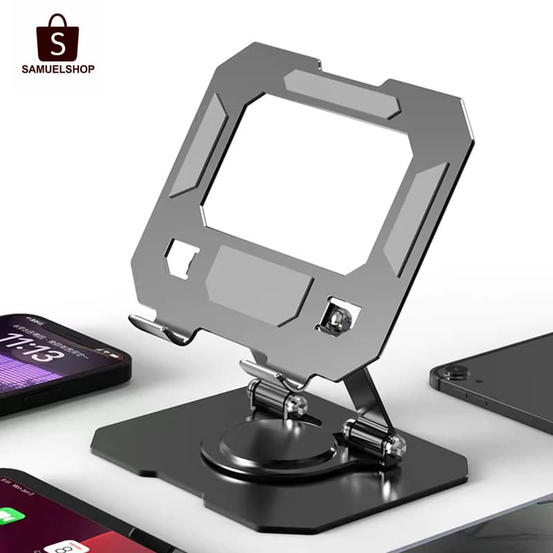 Suporte Metálico Rotativo para Tablet e Celular em Liga de Alumínio ， Resistente, Elegante e Totalmente Ajustável