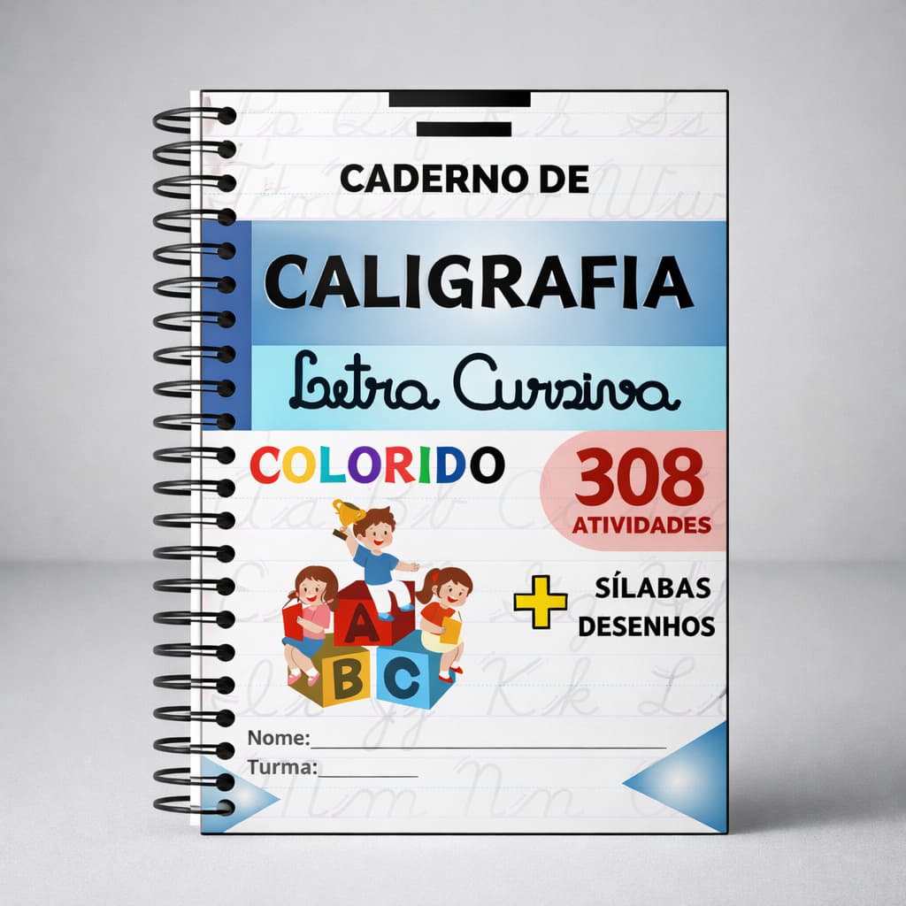 Caderno De Caligrafia Infantil Letra Cursiva Colorido