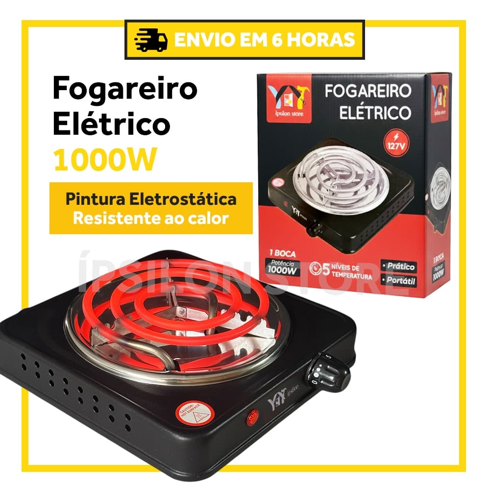 Fogao Fogareiro Eletrico 1000w 1 Boca Portatil Camping 110V - 220V
