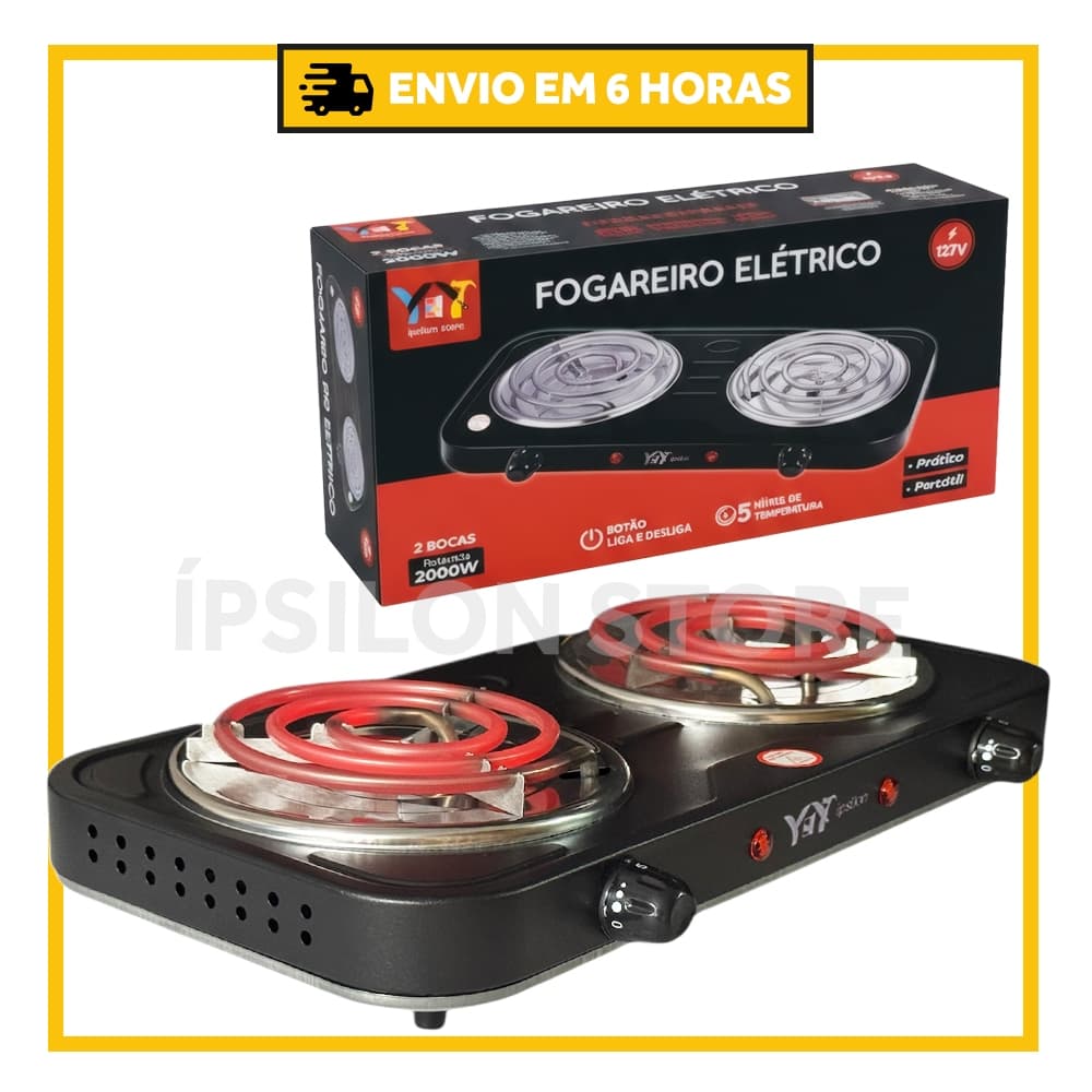Fogareiro Elétrico 2 Bocas Portátil Camping Cooktop Cozinha 110v - 220v Viagem Premium