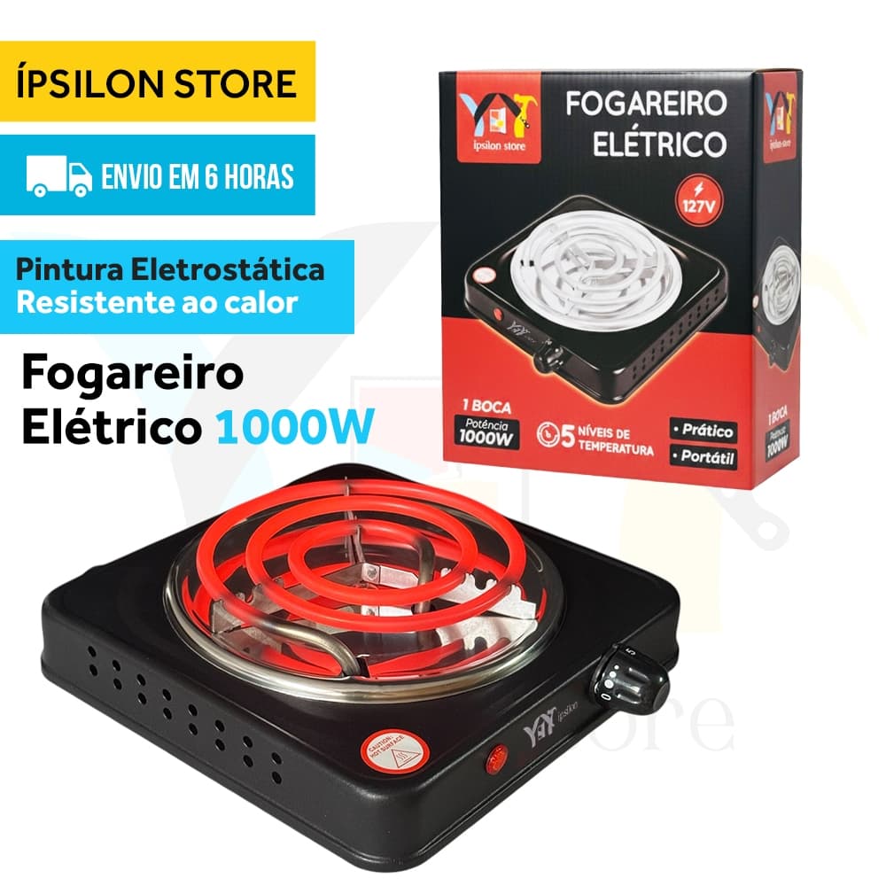 Fogao Fogareiro Eletrico 1000w 1 Boca Portatil Camping 110V - 220V