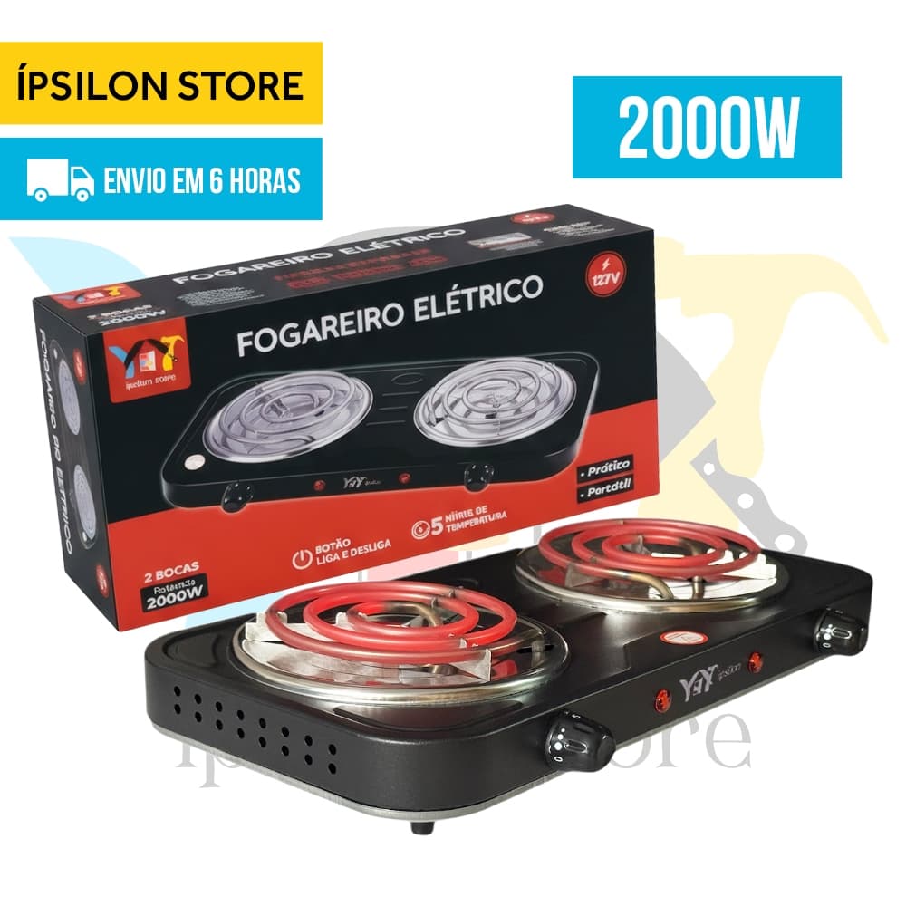 Fogareiro Elétrico 2 Bocas Portátil Camping Cooktop Cozinha 110v - 220v Viagem Premium