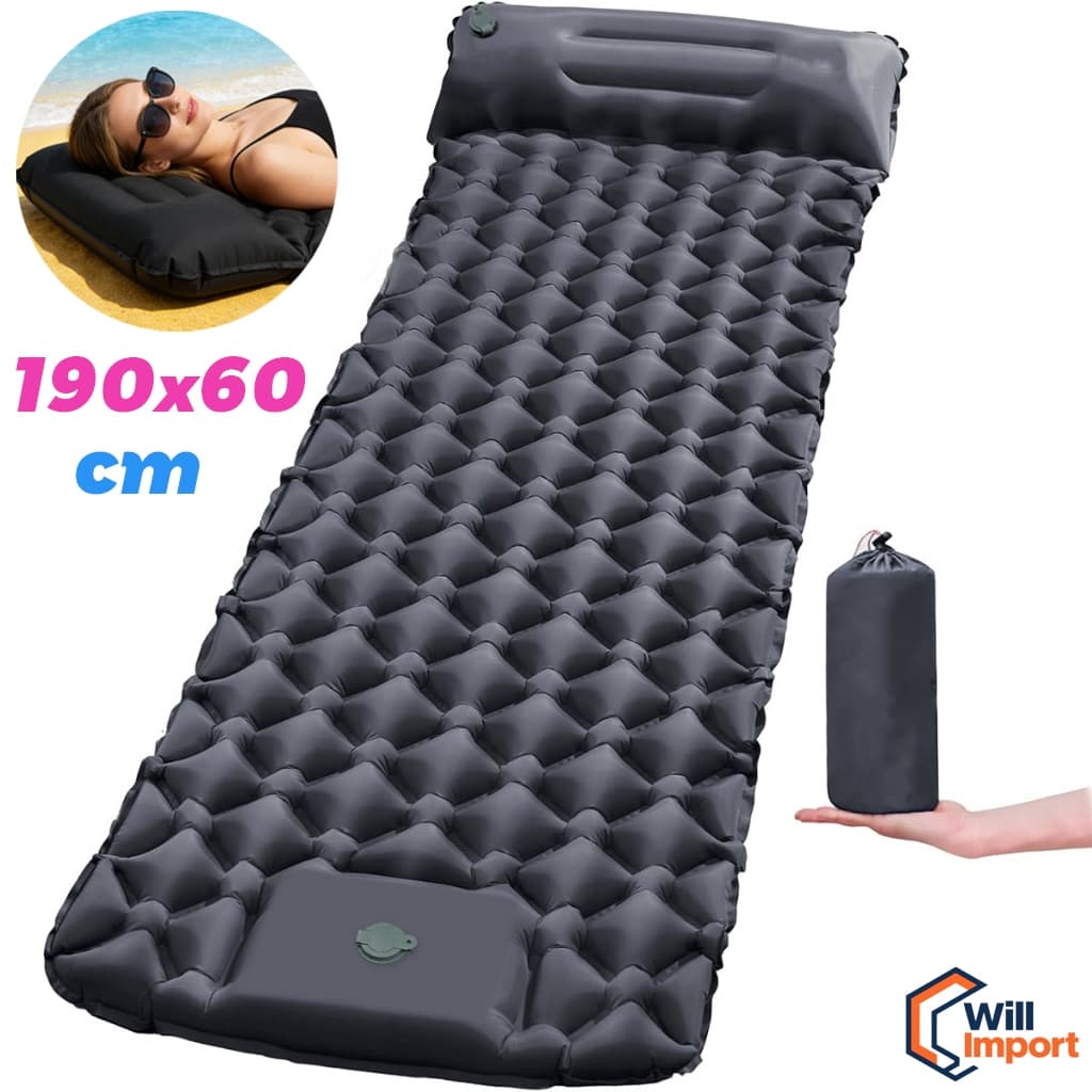 Colchão Inflável Camping 190cm Com Travesseiro Almofada De Viagem,Bomba Embutida