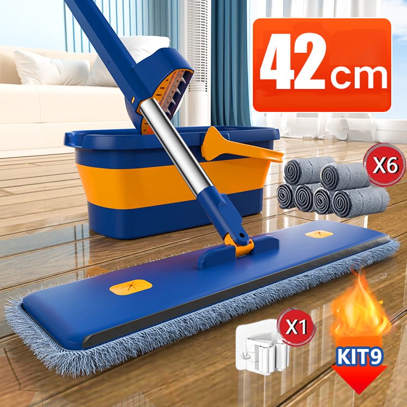 KIT 9 Esfregão - Limpa SEM ENXÁGUE (Seco/Úmido) + Balde Dobrável com Raspador (Absorve Tudo!)-S10