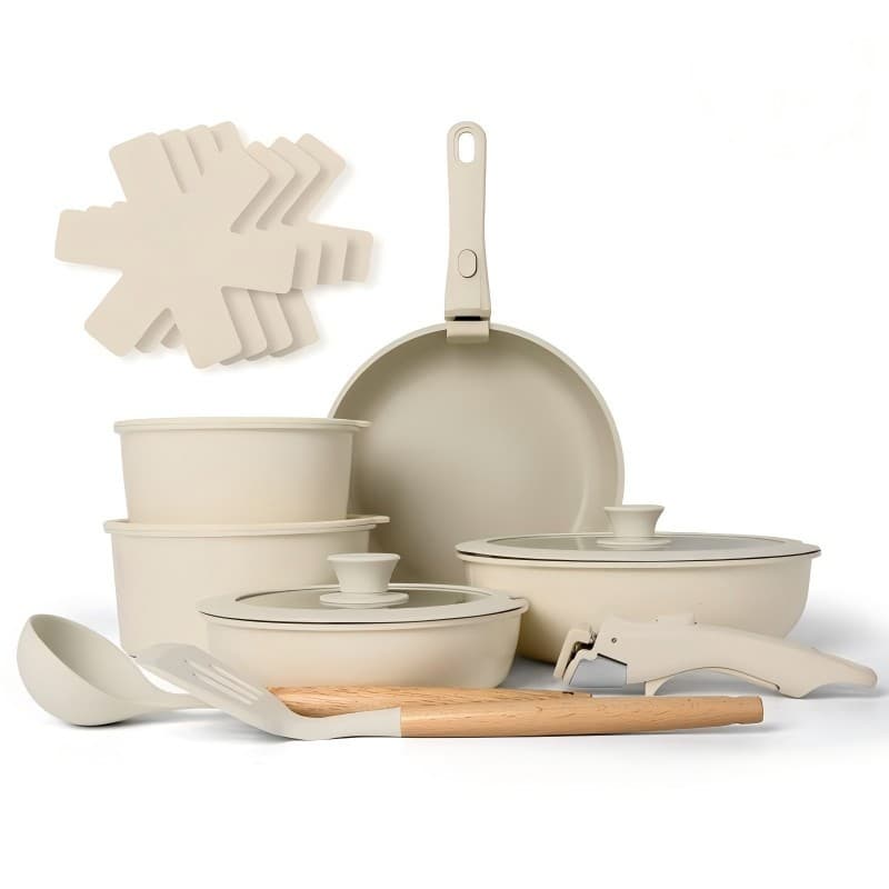 Jogo de Panelas Antiaderente com 17 Peças incluido 2 Cabos Removível