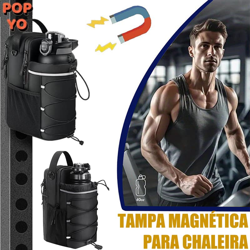 Bolsa de Academia Magnética 64oz – Suporte p/ Garrafa Grande, Alça Crossbody, Impermeável POPYO