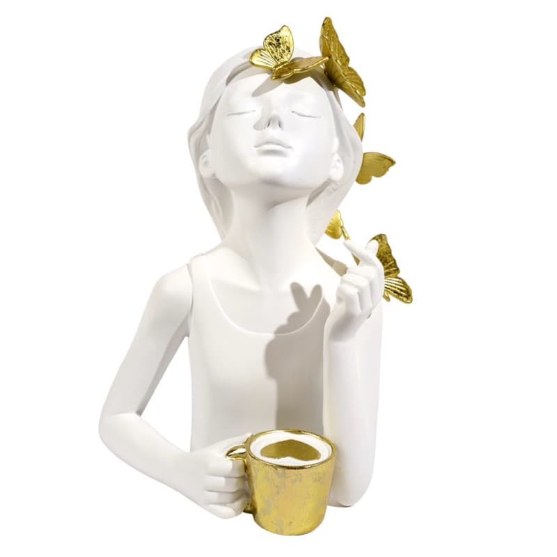 Busto Milli Butterfly Branca e Dourada  Para Catinho Do Café Para Decoração Sofisticada, edição limitada