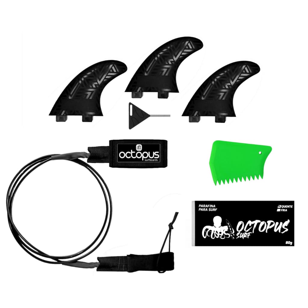 Leash Prancha De Surf 6´ pés + Quilhas Surf + Parafina 80gr Surf + Raspador de Parafina