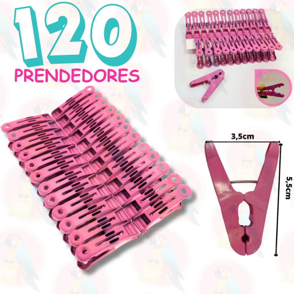 Kit com 120 / 96 / 72 / 48 / 24 Pregadores de Roupa em Plástico Reforçado ROSA