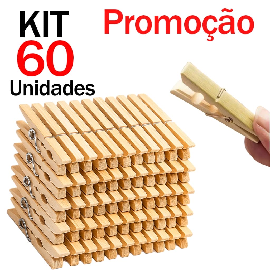 KIT Prendedor Pregador De Roupa Madeira Para Varal 60/120/180/360 Unidades