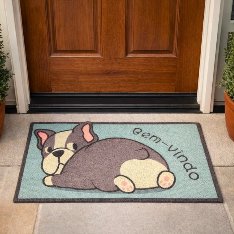 Tapete Capacho 36,5x60cm Porta Antiderrapante Bem Vindo Cachorro Gato