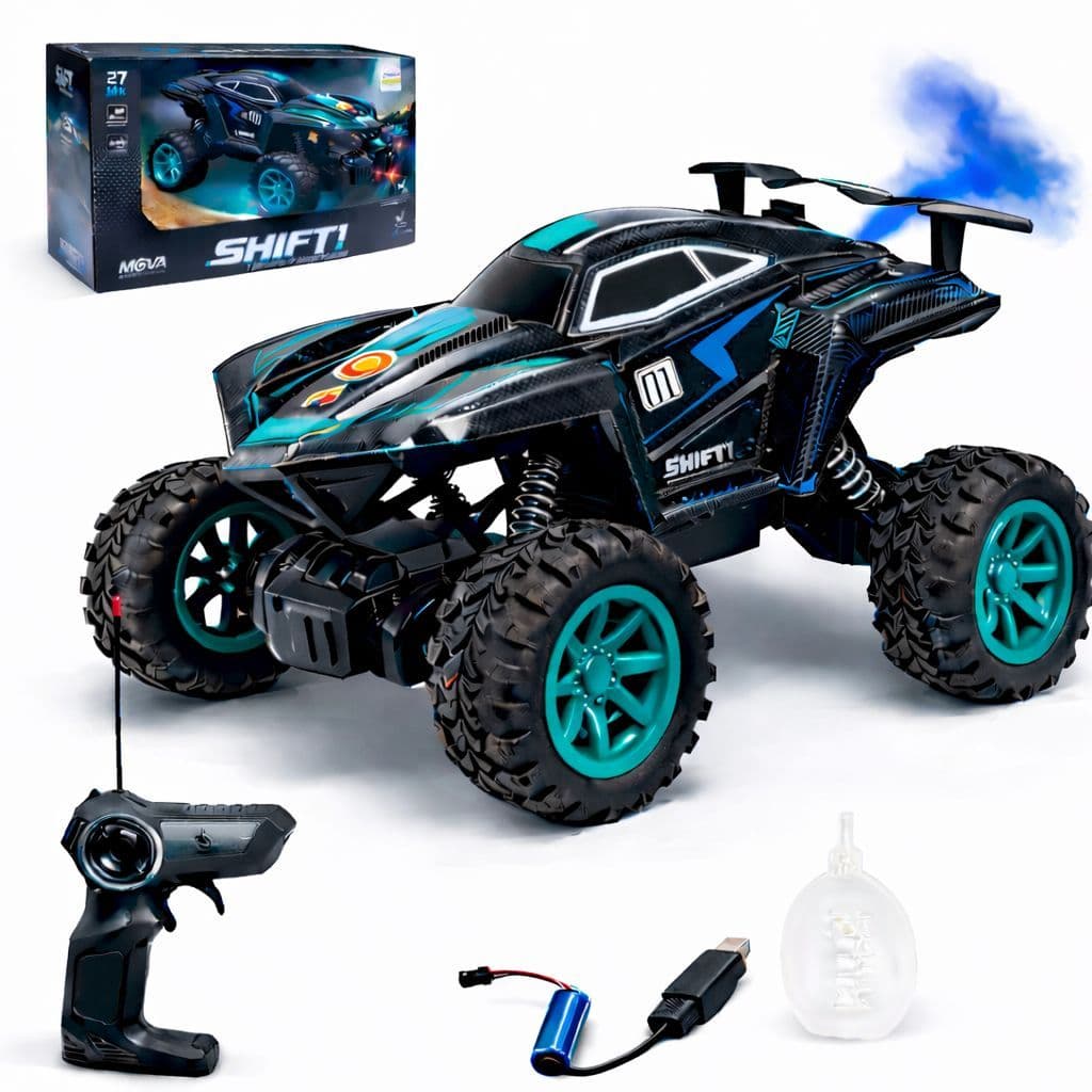 Carrinho de Controle Remoto 4x4 Recarregável USB Anda Na Terra Jeep Off Road Solta Fumaça