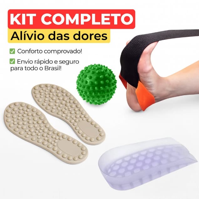 Kit Completo Tratamento Fascite Plantar Esporão de Calcâneo Ortopédico Massageador Alívio das Dores