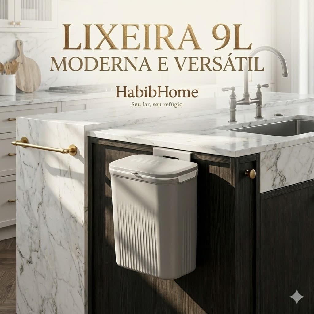 Lixeira 9L Multiuso 3 em 1 Chão ou Fixação com Suporte e Adesivo para Cozinha e Banheiro