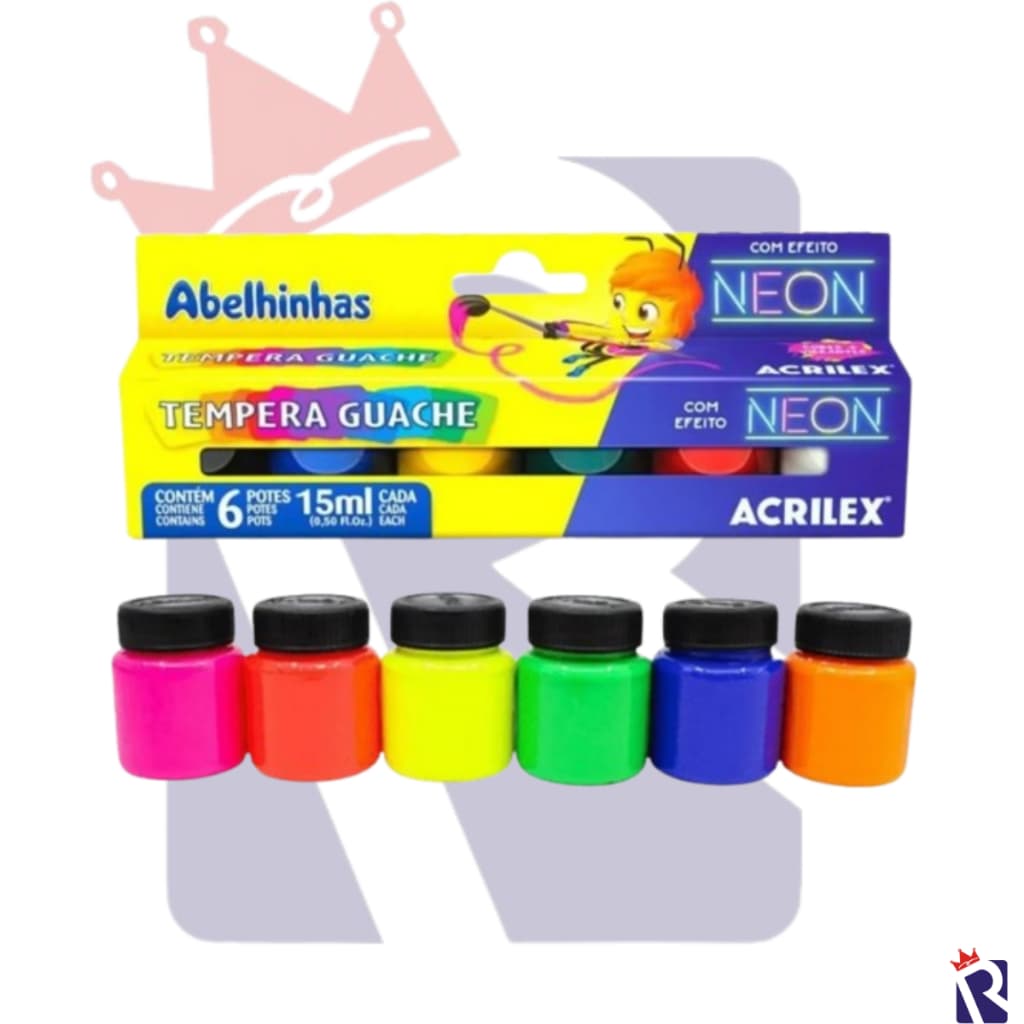 TINTA GUACHE INFANTIL NEON 6 CORES 15ML ACRILEX