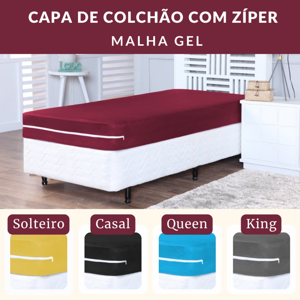 Capa para Colchão Tamanhos Solteiro Casal e Queen Malha Gel com Zíper