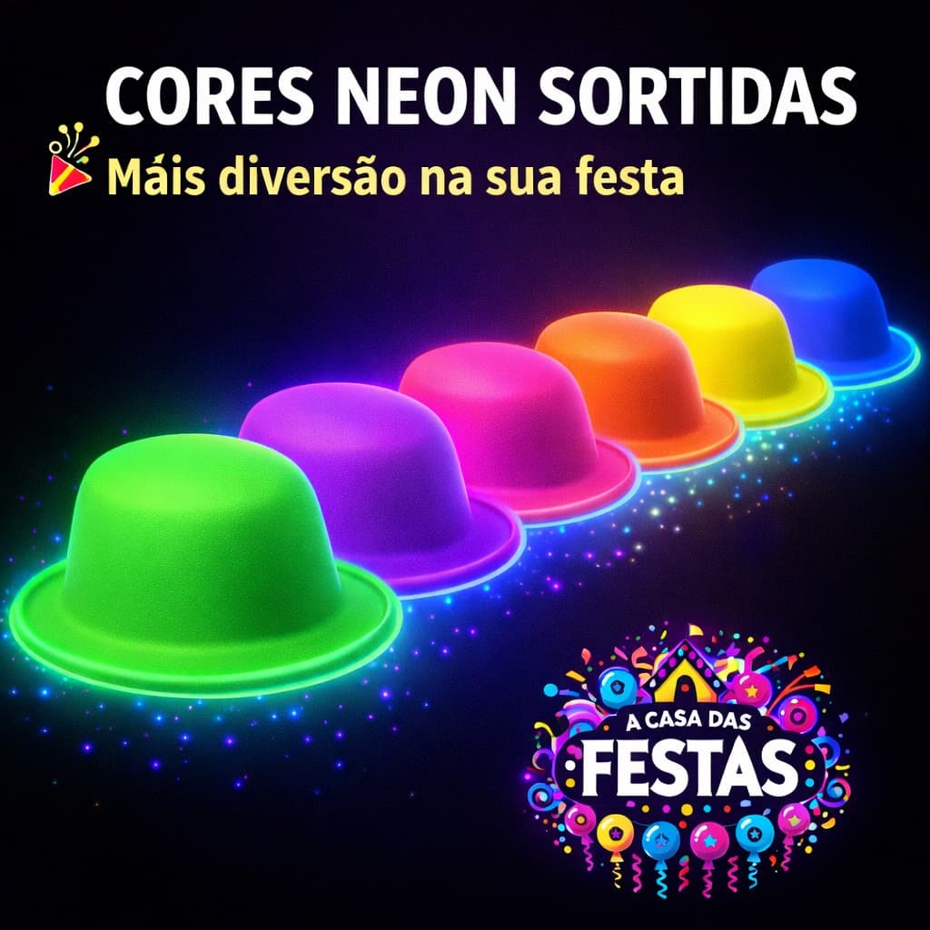 Kit 6| 12| 24 Chapéus Coquinho Neon com Cores Vivas – Brilham na Luz Negra e Animam Qualquer Festa!