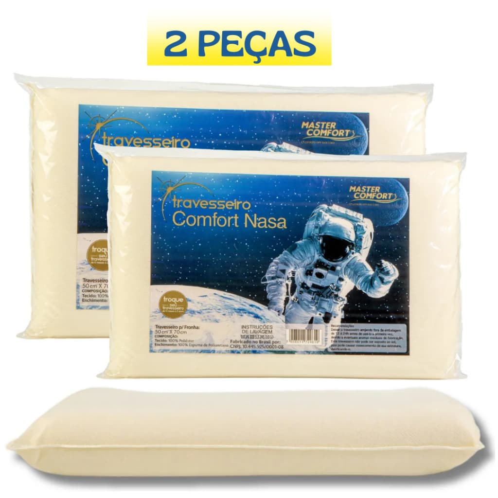 KIT COM 02 TRAVESSEIROS NASA COMFORT VISCOELASTICO ANTIALERGICO MACIO