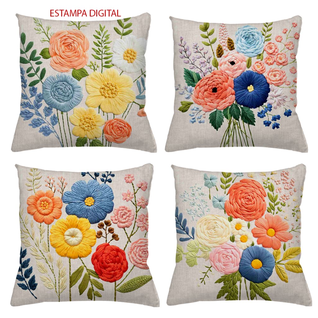 KIT 4 CAPAS DE ALMOFADAS FLORAL FLORES PRIMAVERA  TAMANHO 45X45