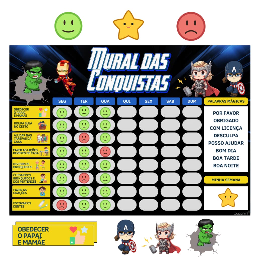 Quadro De Rotina E Tarefas Diária Infantil Incentivo ao Bom Comportamento Herois