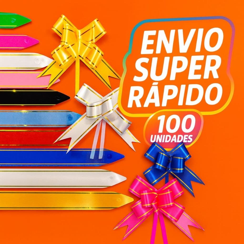 100 Laços Fácil Pronto Mágico com Filete Dourado Presente e Embalagem - Tamanho P e M - Cores Variadas - Envio Imediato