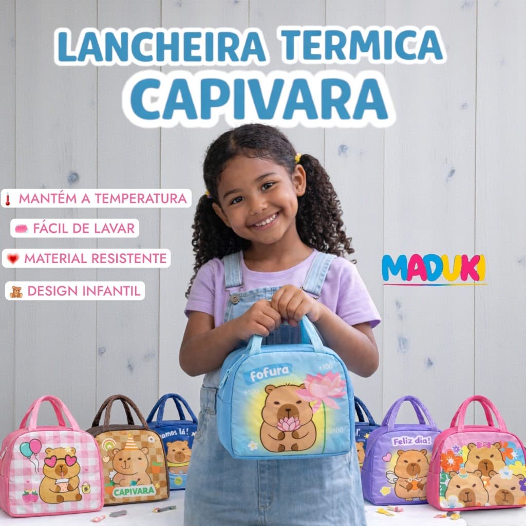 Lancheira Capivara Térmica Premium Infantil Bolsa Fofa Escolar com Alça