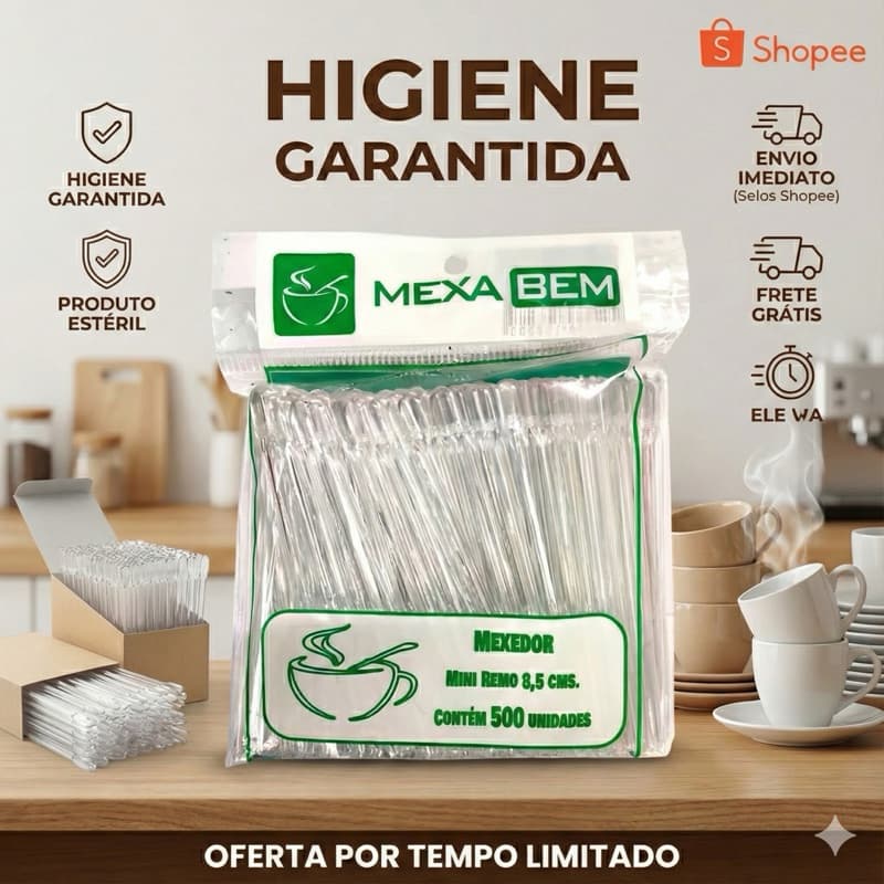 1000 unidades Palheta Descartável para Café e Drinks 8,5cm em Cristal Transparente