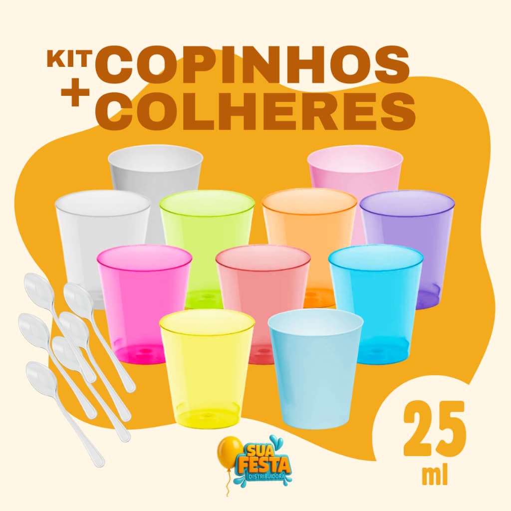 Kit 150 Copinho + 150 Mini Colher 25ml Para Brigadeiro,Copo Para Aniversario, Chá de Bebê, Festa
