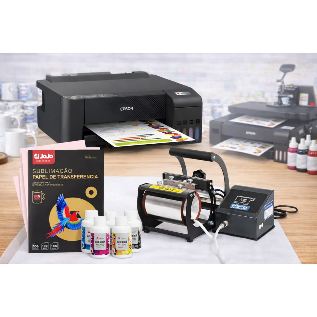 Kit Epson 1250 Bivolt +Tinta e Papel +Prensa Cilíndrica 110v