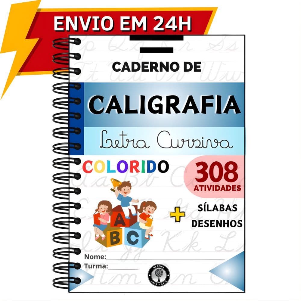 Caderno De Caligrafia Infantil Letra Cursiva c/ 308 Atividades