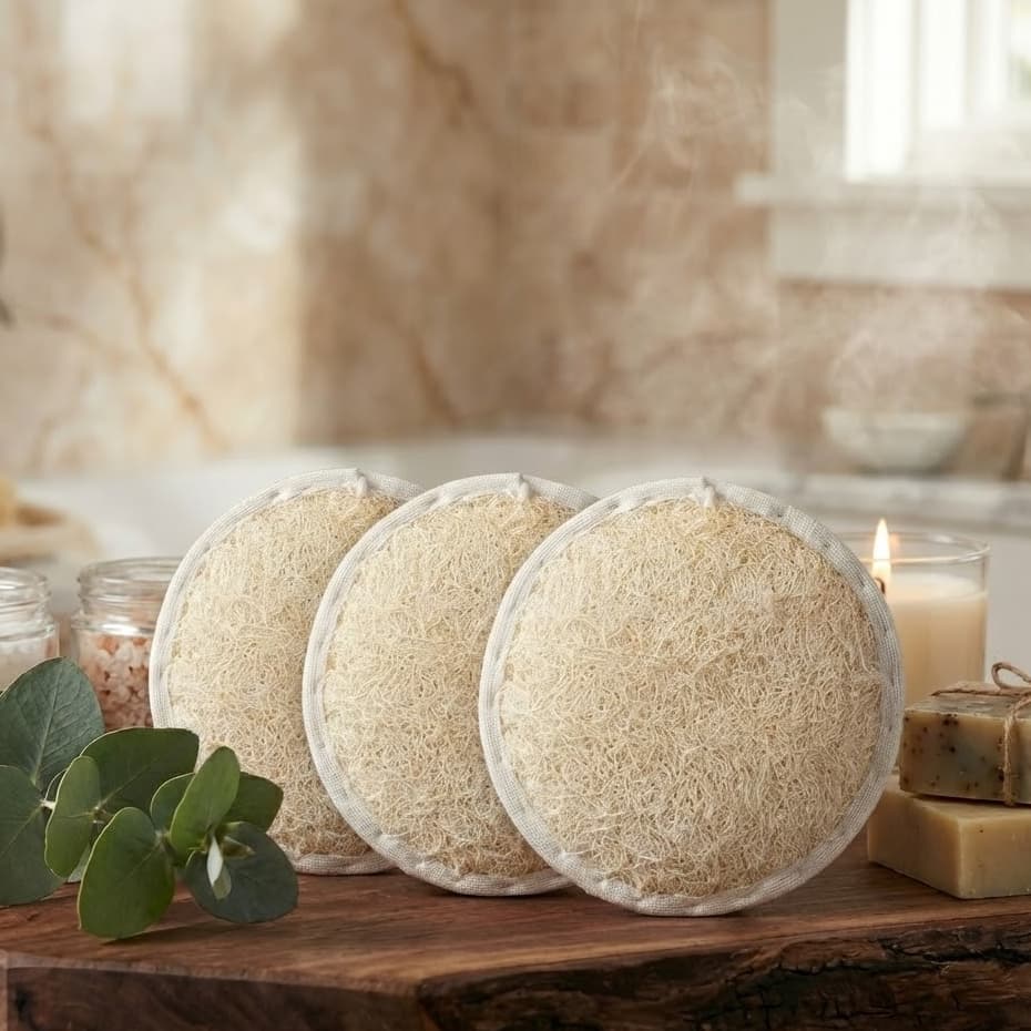 Kit 3 Buchas Vegetais Naturais Spa Esfoliante Banho Esponja Orgânica Fibra Vegetal Remove Impurezas
