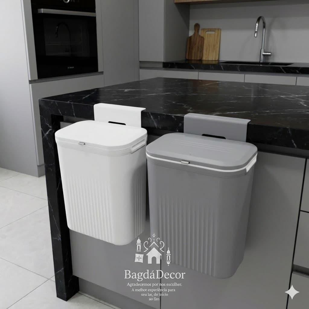 Lixeira Tampa Click 15L Chão ou 9L Suspensa para Cozinha, Banheiro, Escritório ou Lavabo ✅