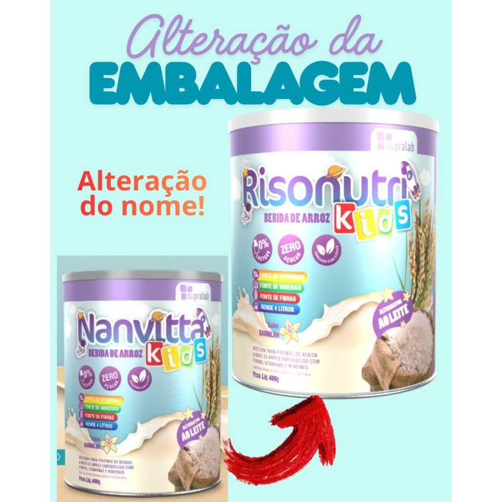 Nanvitta - Risonutri Kids Bebida de arroz Fortificada - 400g sem lactose e Açúcar Supralab