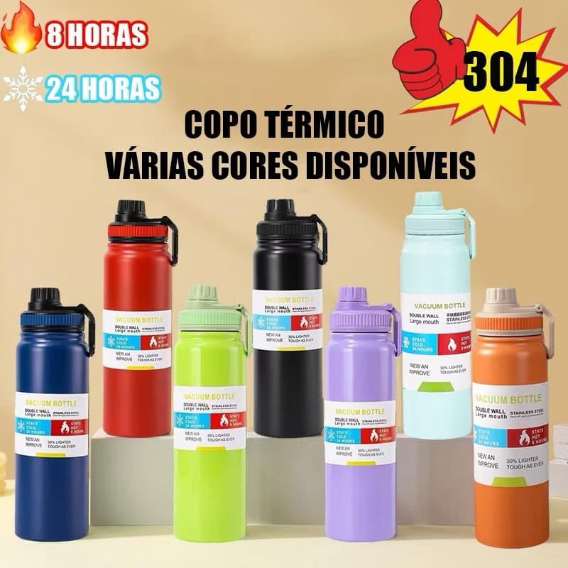 Garrafa 800ml Inox Térmica Camada Dupla Com Alça